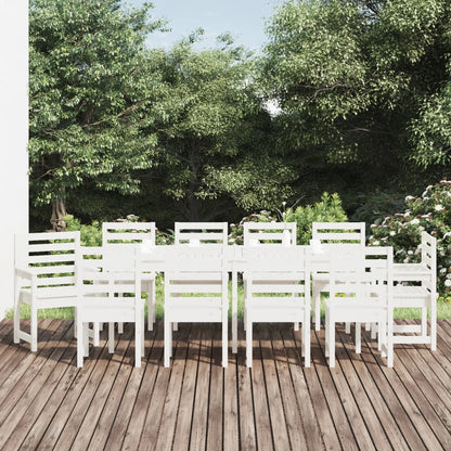 Set da Pranzo per Giardino 11pz Bianco Legno Massello di Pino | homemem39