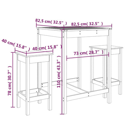 Set Bar da Giardino 3 pz in Legno Massello di Pino