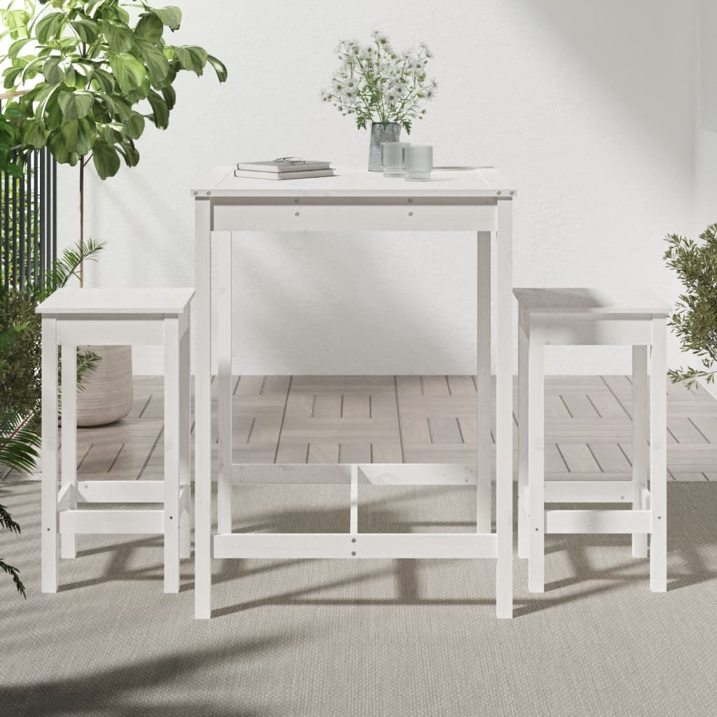 Set Bar da Giardino 3 pz Bianco in Legno Massello di Pino