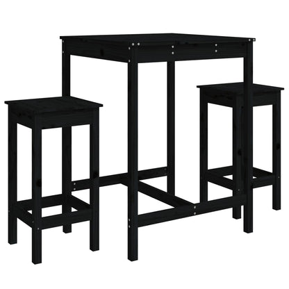Set Bar da Giardino 3 pz Nero in Legno Massello di Pino - homemem39