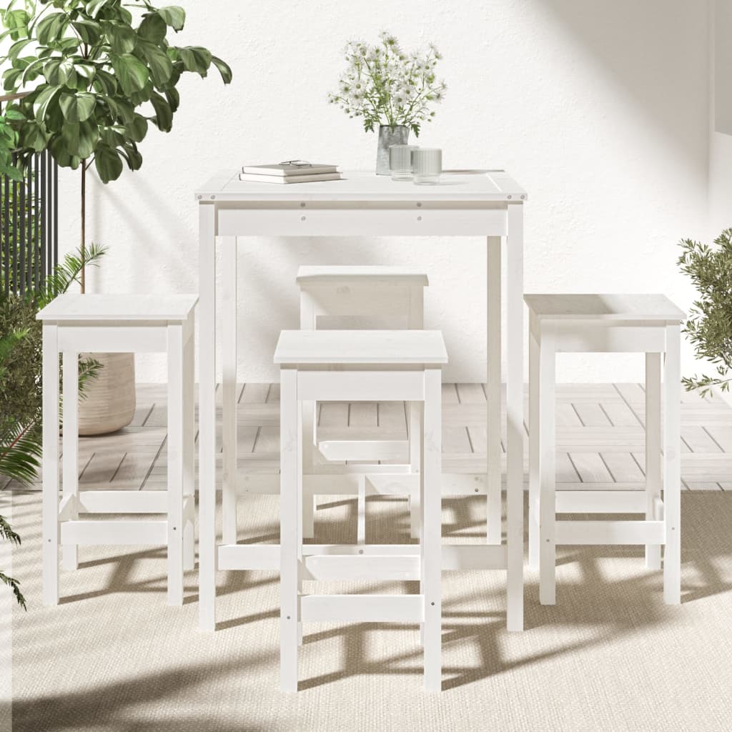 Set Bar da Giardino 5 pz Bianco in Legno Massello di Pino - homemem39