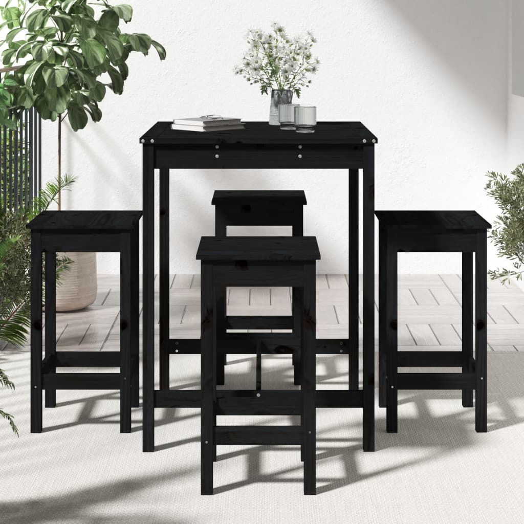 Set Bar da Giardino 5 pz Nero in Legno Massello di Pino - homemem39