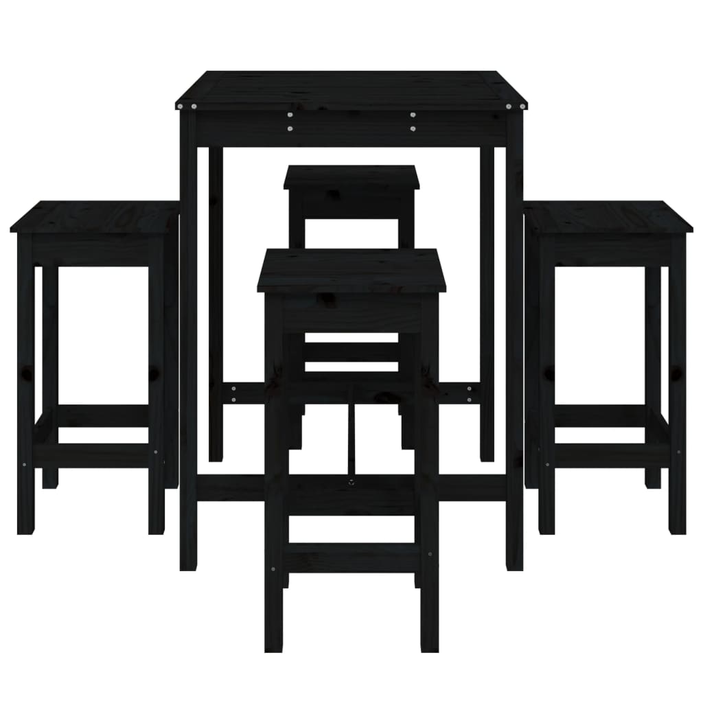 Set Bar da Giardino 5 pz Nero in Legno Massello di Pino - homemem39