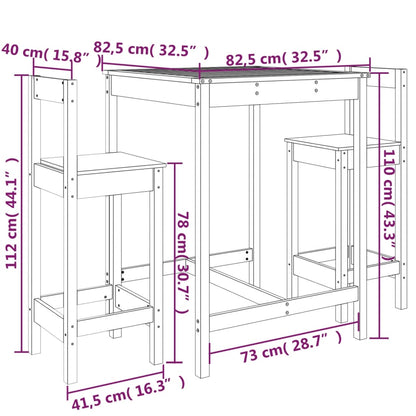 Set Bar da Giardino 3 pz in Legno Massello di Pino