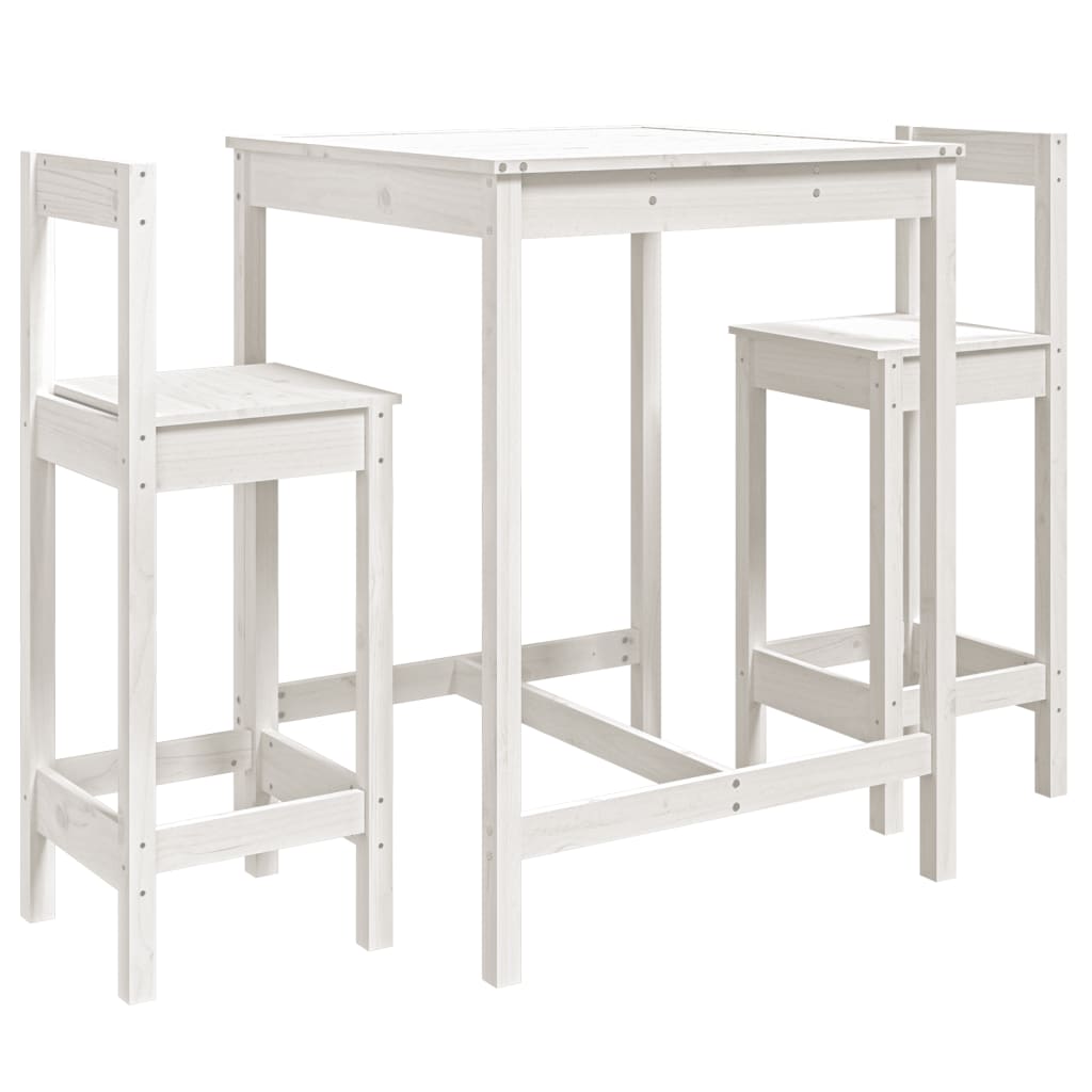 Set Bar da Giardino 3 pz Bianco in Legno Massello di Pino | homemem39