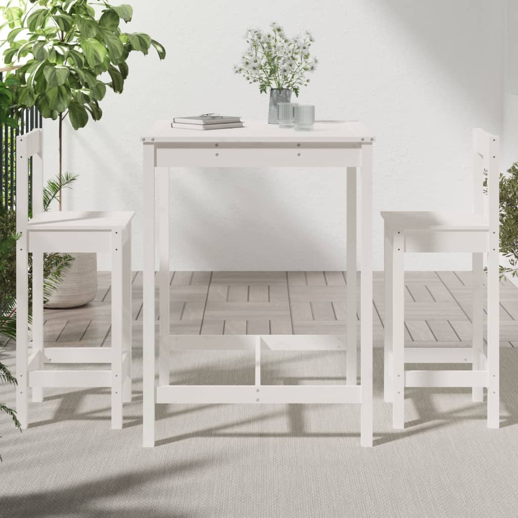 Set Bar da Giardino 3 pz Bianco in Legno Massello di Pino | homemem39