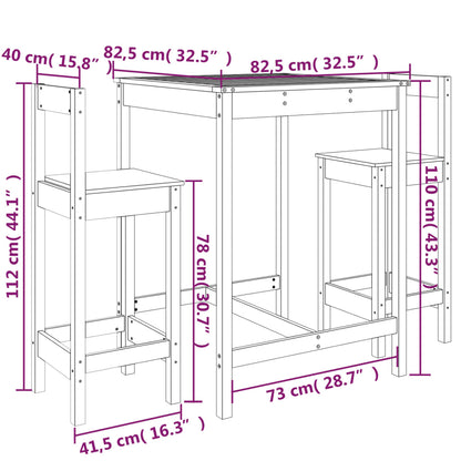 Set Bar da Giardino 3 pz Bianco in Legno Massello di Pino | homemem39