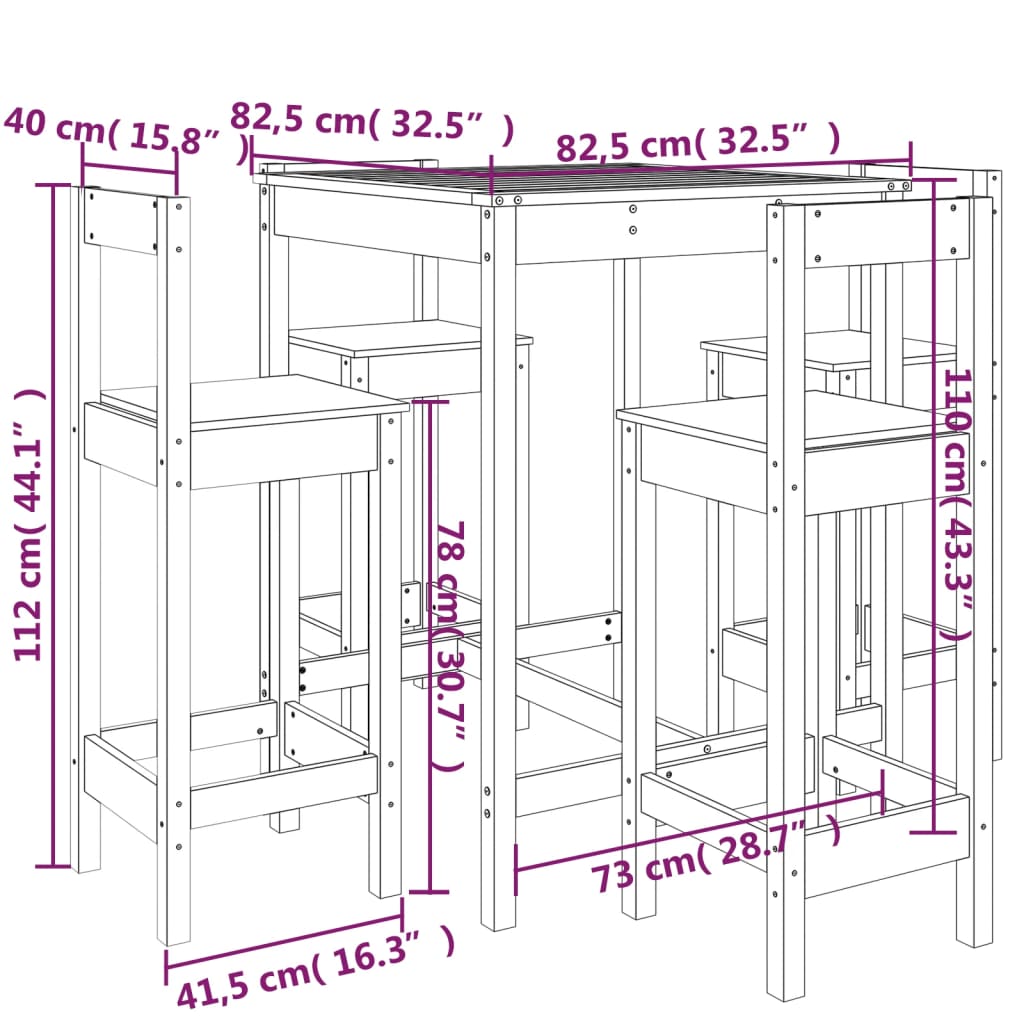 Set Bar da Giardino 5 pz in Legno Massello di Pino