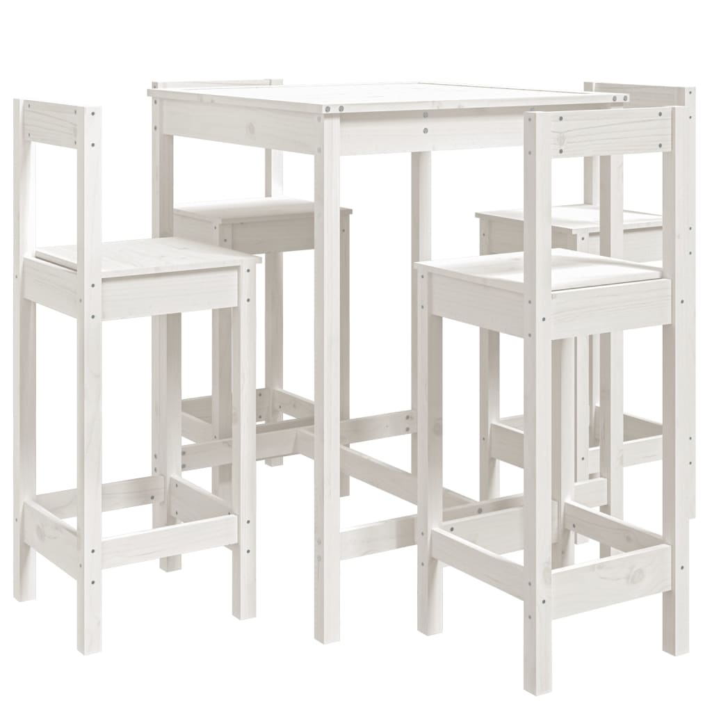 Set Bar da Giardino 5 pz Bianco in Legno Massello di Pino | homemem39