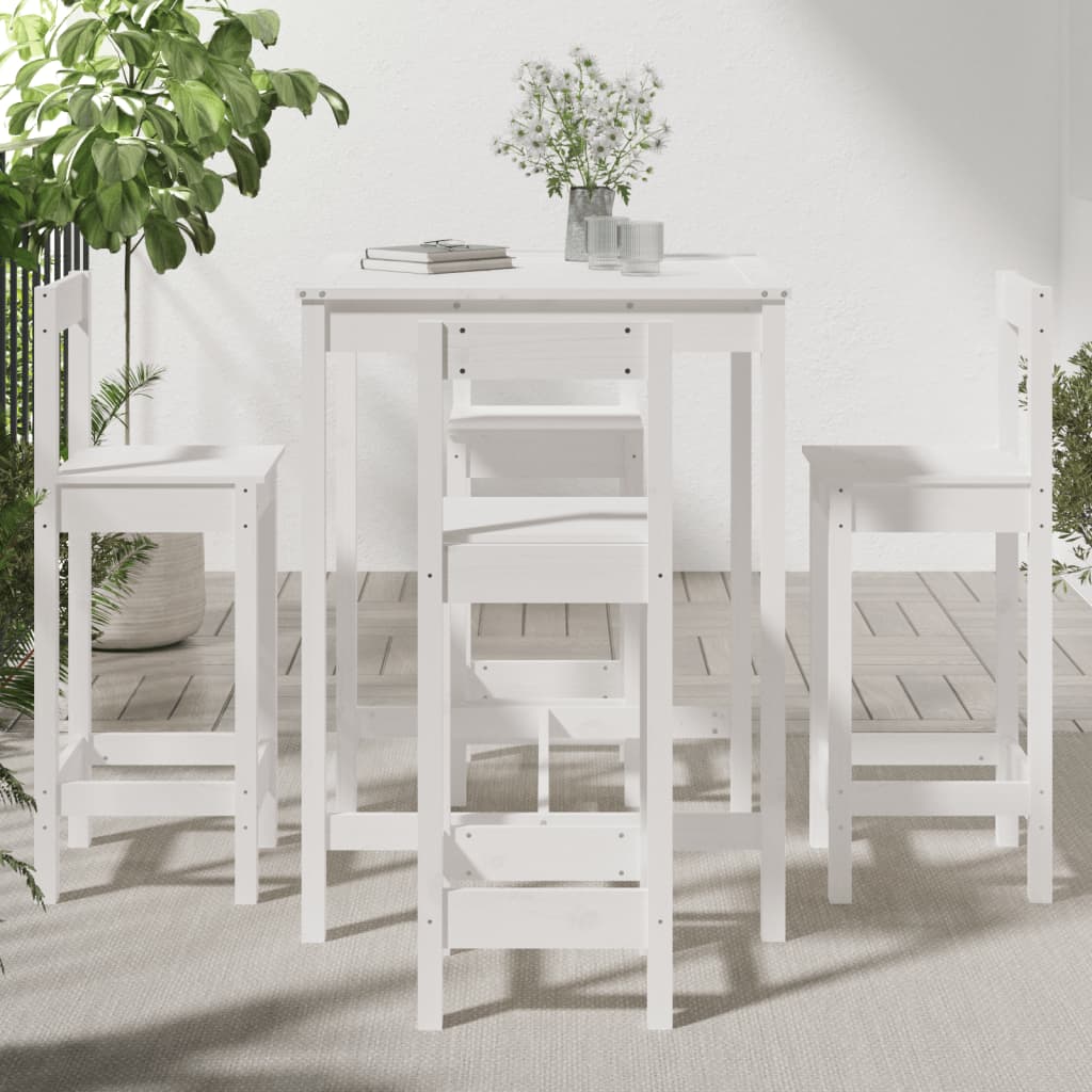 Set Bar da Giardino 5 pz Bianco in Legno Massello di Pino | homemem39