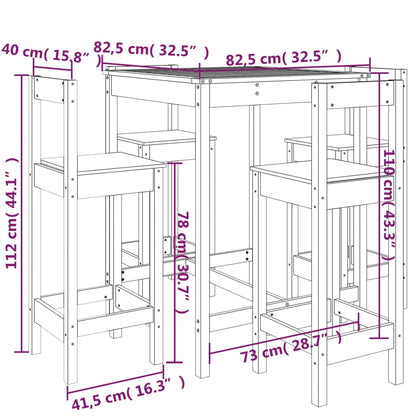 Set Bar da Giardino 5 pz Bianco in Legno Massello di Pino | homemem39