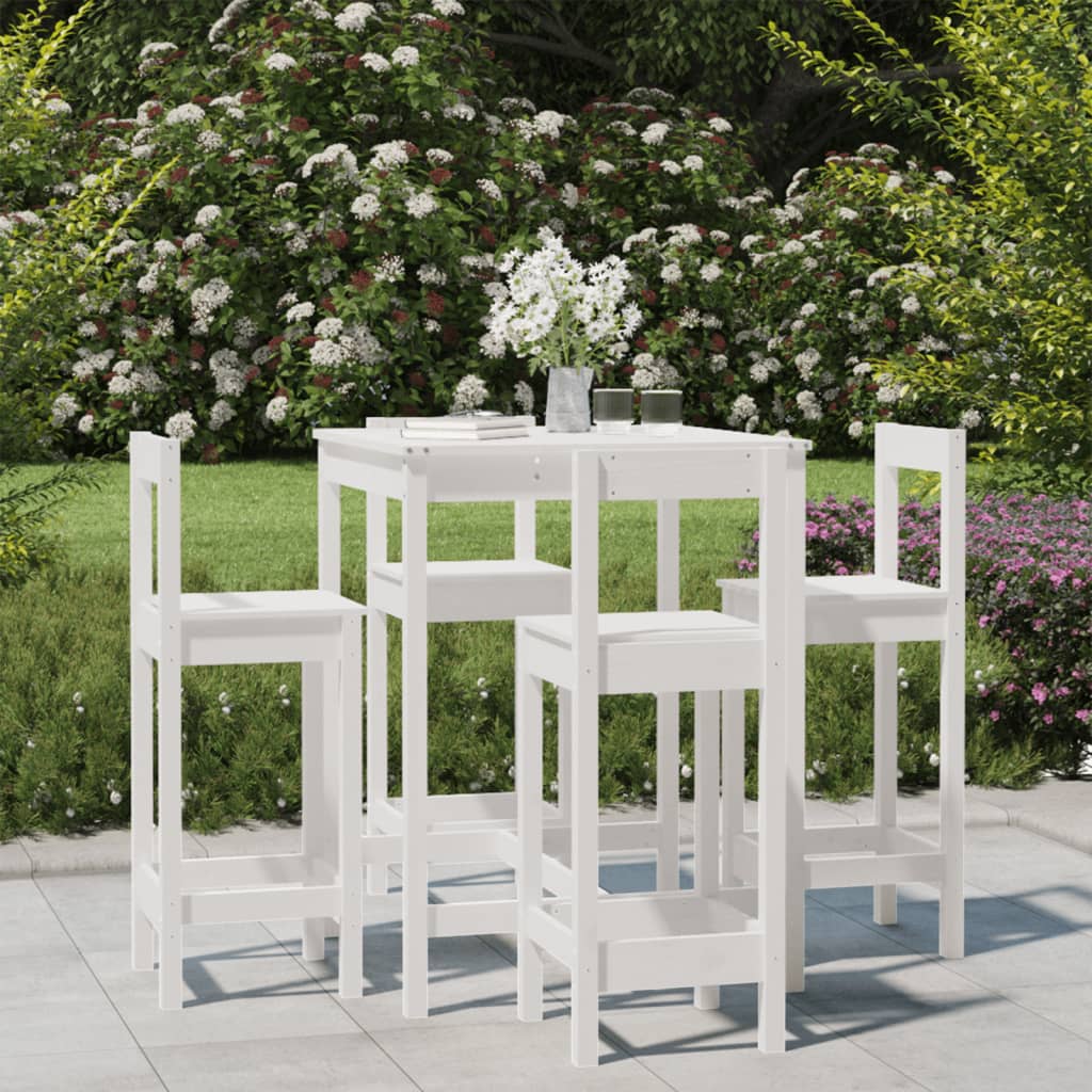 Set Bar da Giardino 5 pz Bianco in Legno Massello di Pino | homemem39