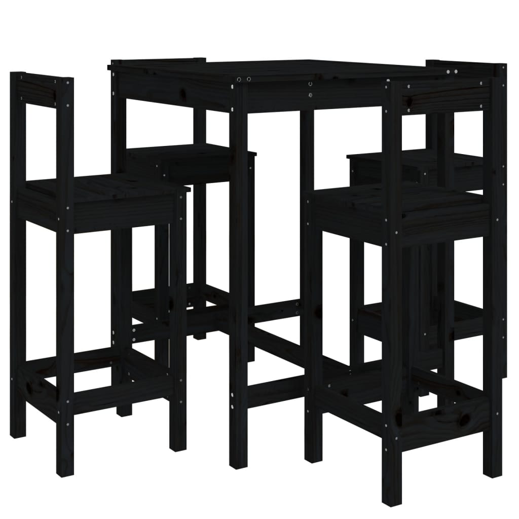Set Bar da Giardino 5 pz Nero in Legno Massello di Pino - homemem39