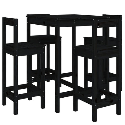 Set Bar da Giardino 5 pz Nero in Legno Massello di Pino - homemem39