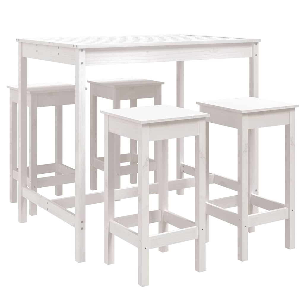 Set Bar da Giardino 5 pz Bianco in Legno Massello di Pino | homemem39