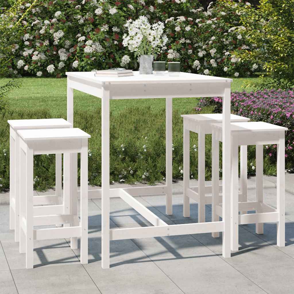 Set Bar da Giardino 5 pz Bianco in Legno Massello di Pino | homemem39