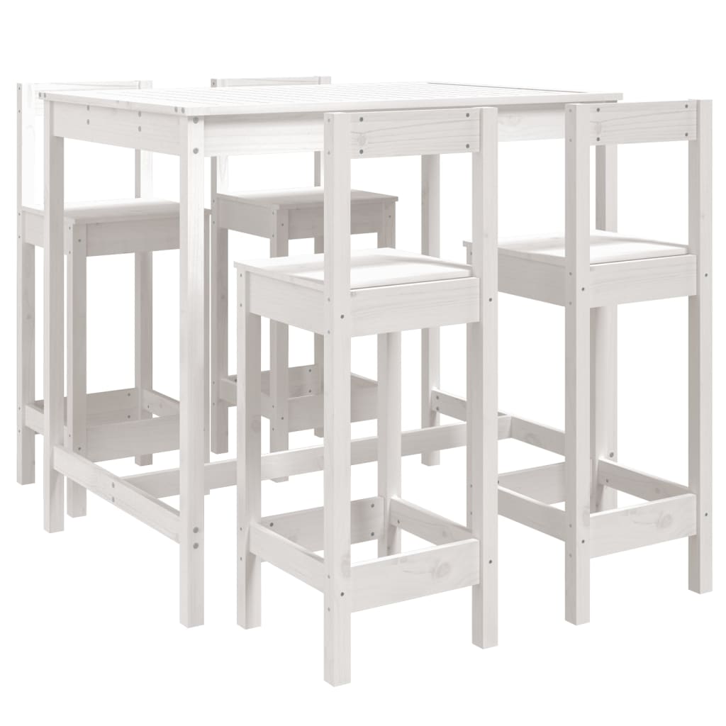 Set Bar da Giardino 5 pz Bianco in Legno Massello di Pino | homemem39