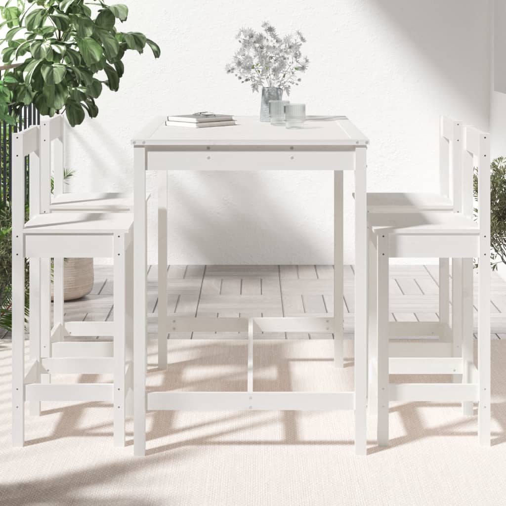 Set Bar da Giardino 5 pz Bianco in Legno Massello di Pino | homemem39