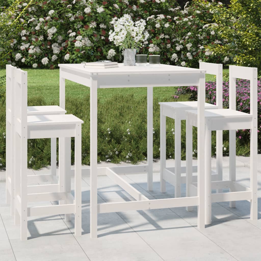Set Bar da Giardino 5 pz Bianco in Legno Massello di Pino | homemem39