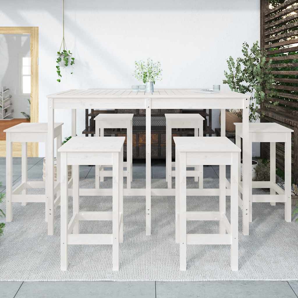 Set Bar da Giardino 7 pz Bianco in Legno Massello di Pino | homemem39