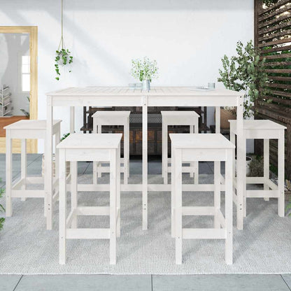 Set Bar da Giardino 7 pz Bianco in Legno Massello di Pino | homemem39