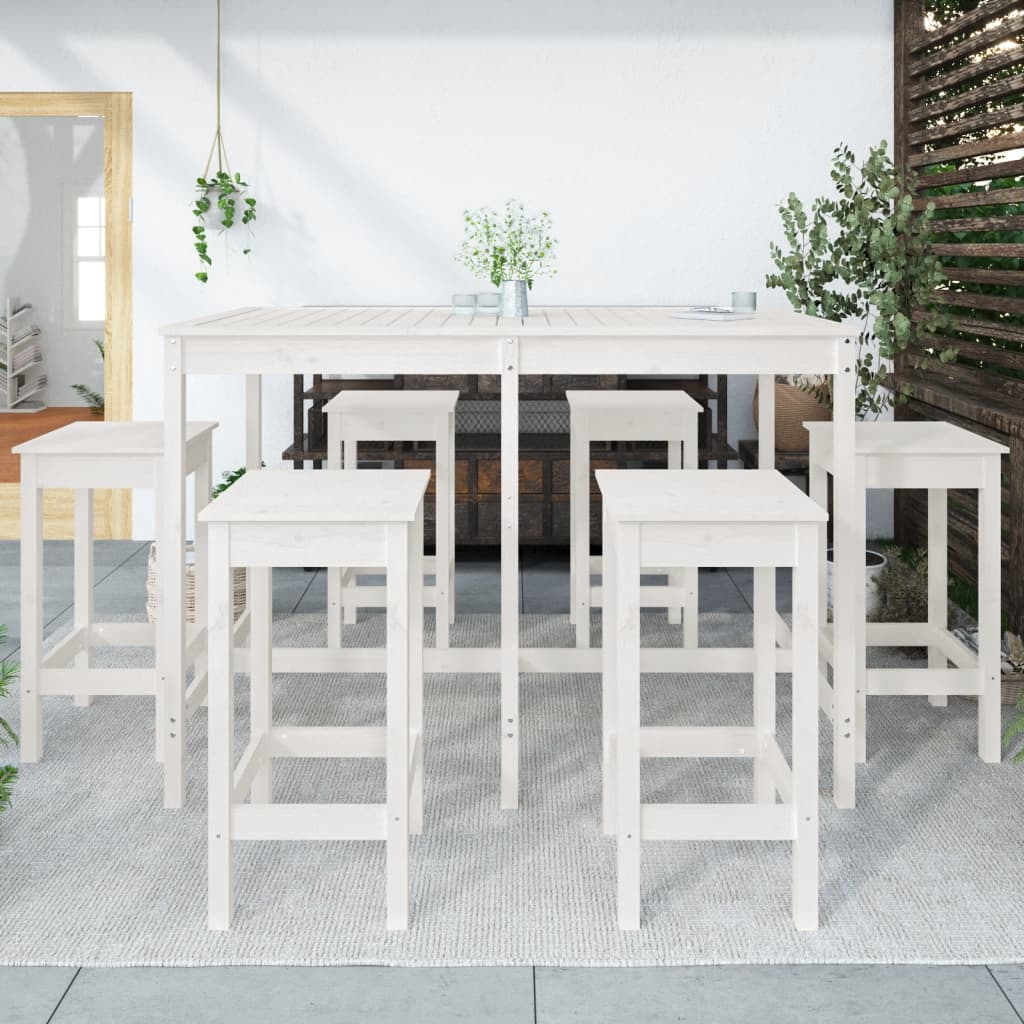 Set Bar da Giardino 7 pz Bianco in Legno Massello di Pino - homemem39