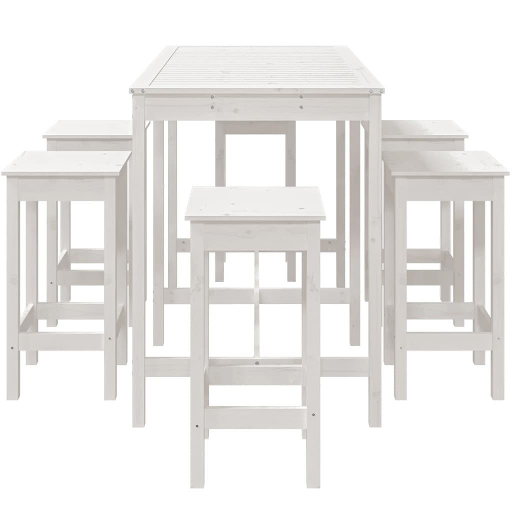 Set Bar da Giardino 7 pz Bianco in Legno Massello di Pino - homemem39