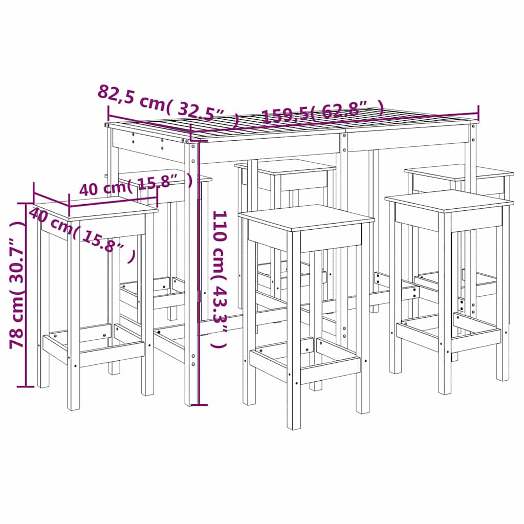 Set Bar da Giardino 7 pz Bianco in Legno Massello di Pino | homemem39