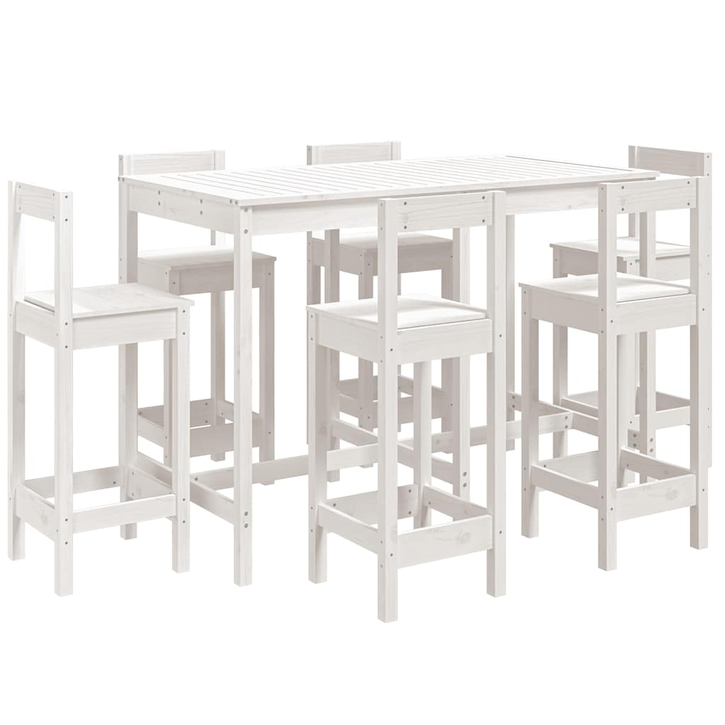 Set Bar da Giardino 7 pz Bianco in Legno Massello di Pino | homemem39
