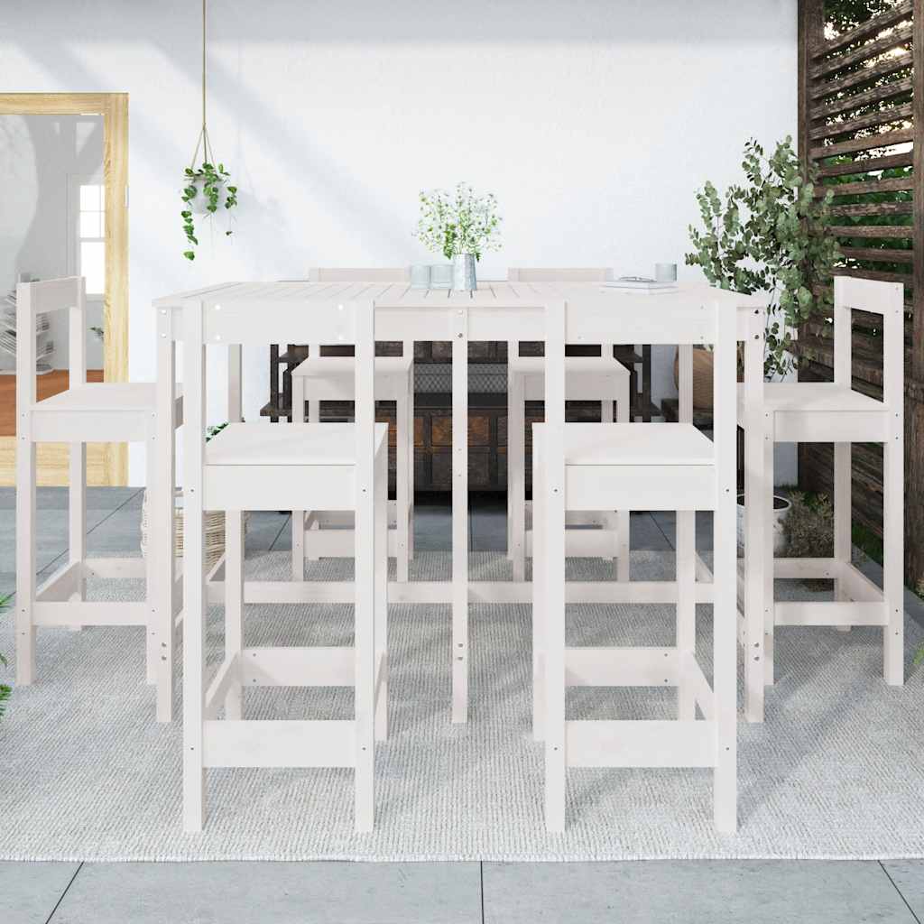 Set Bar da Giardino 7 pz Bianco in Legno Massello di Pino | homemem39