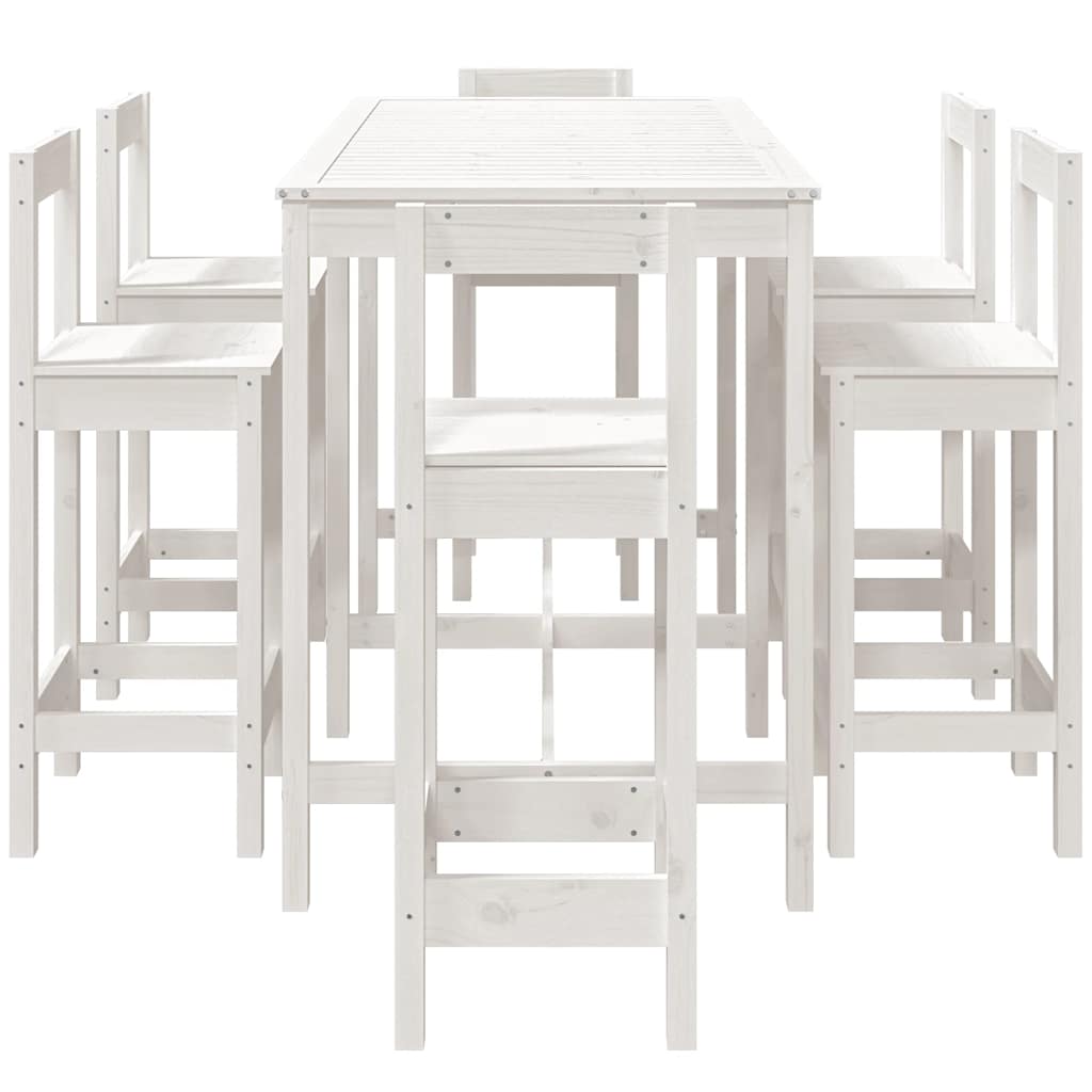 Set Bar da Giardino 7 pz Bianco in Legno Massello di Pino | homemem39