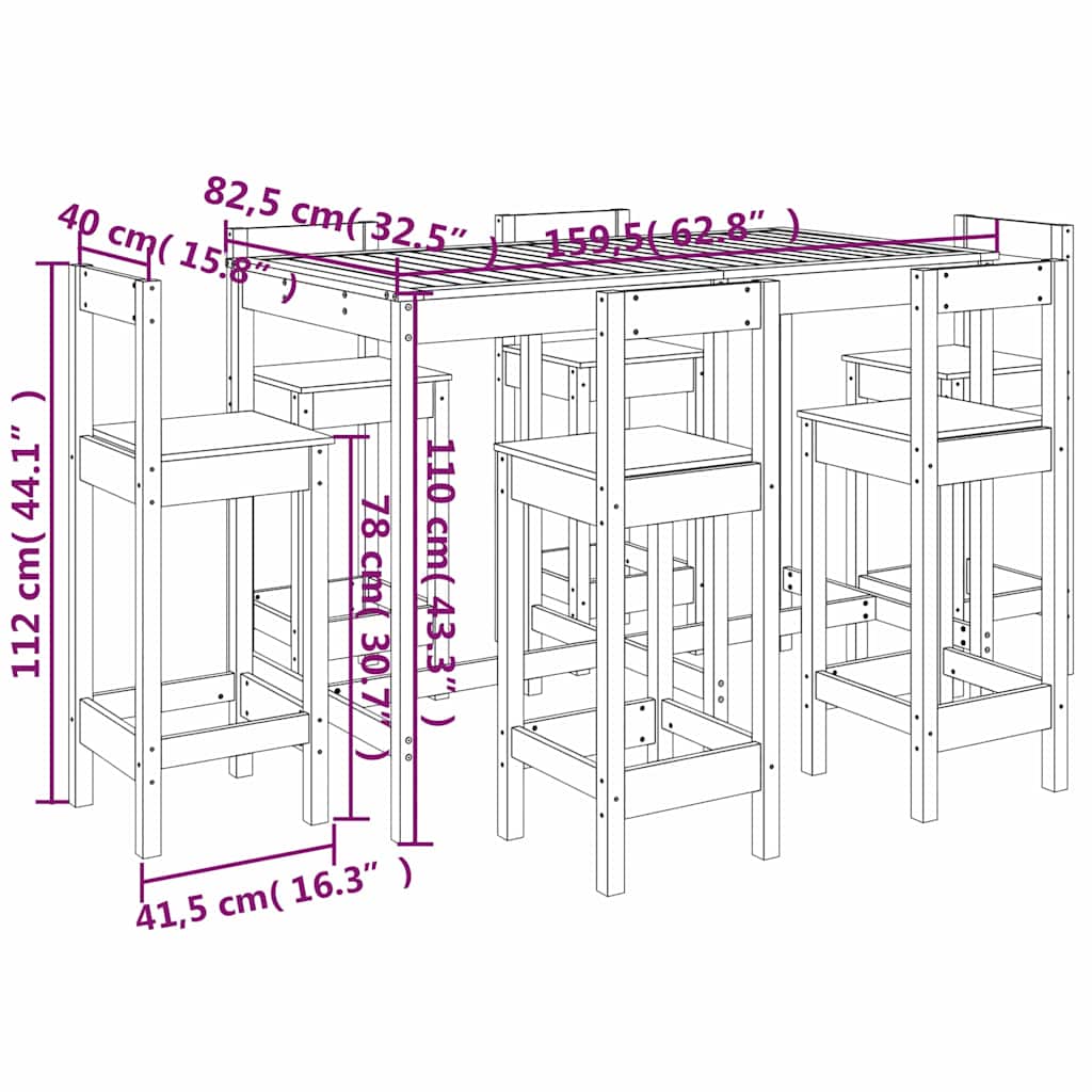 Set Bar da Giardino 7 pz Bianco in Legno Massello di Pino | homemem39