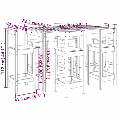 Set Bar da Giardino 7 pz Bianco in Legno Massello di Pino | homemem39