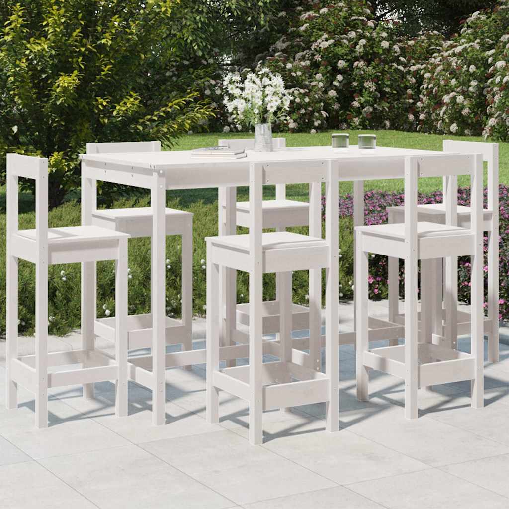 Set Bar da Giardino 7 pz Bianco in Legno Massello di Pino | homemem39