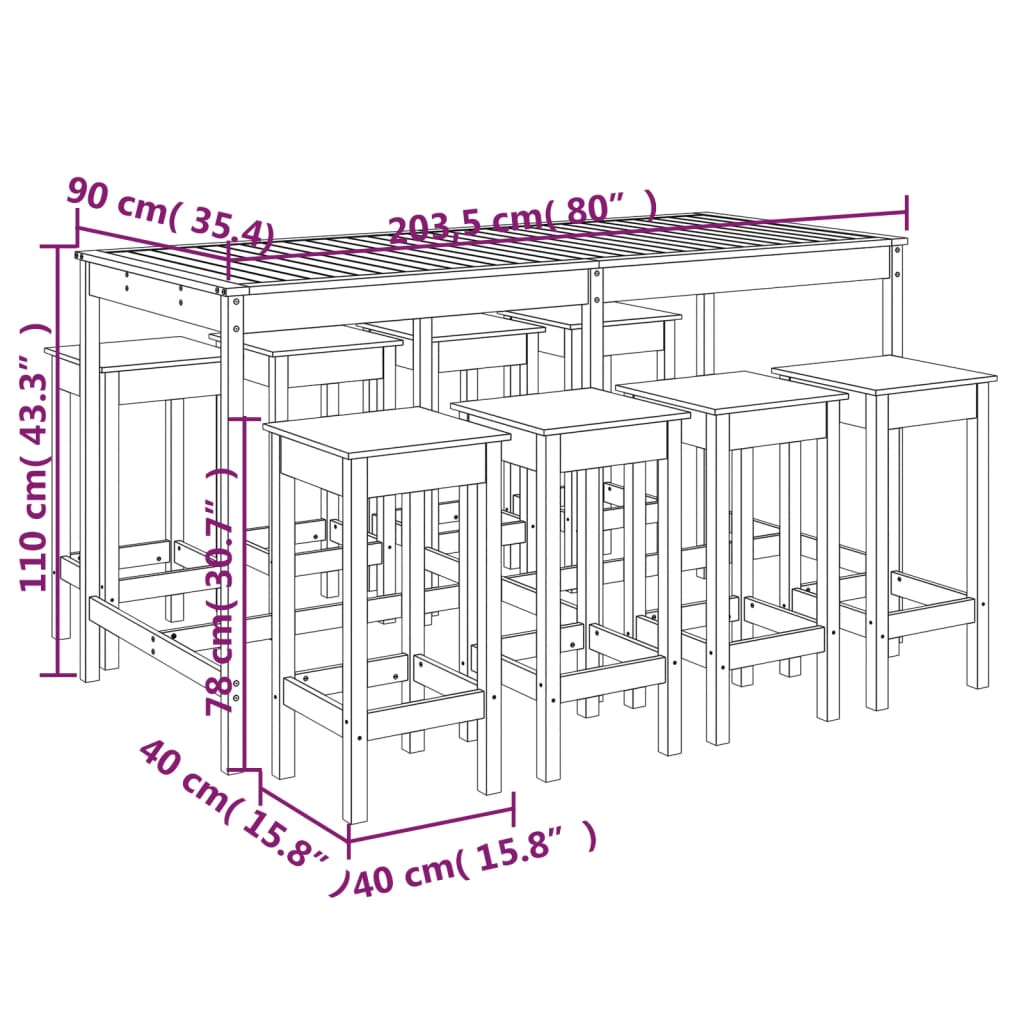 Set Bar da Giardino 9 pz in Legno Massello di Pino - homemem39