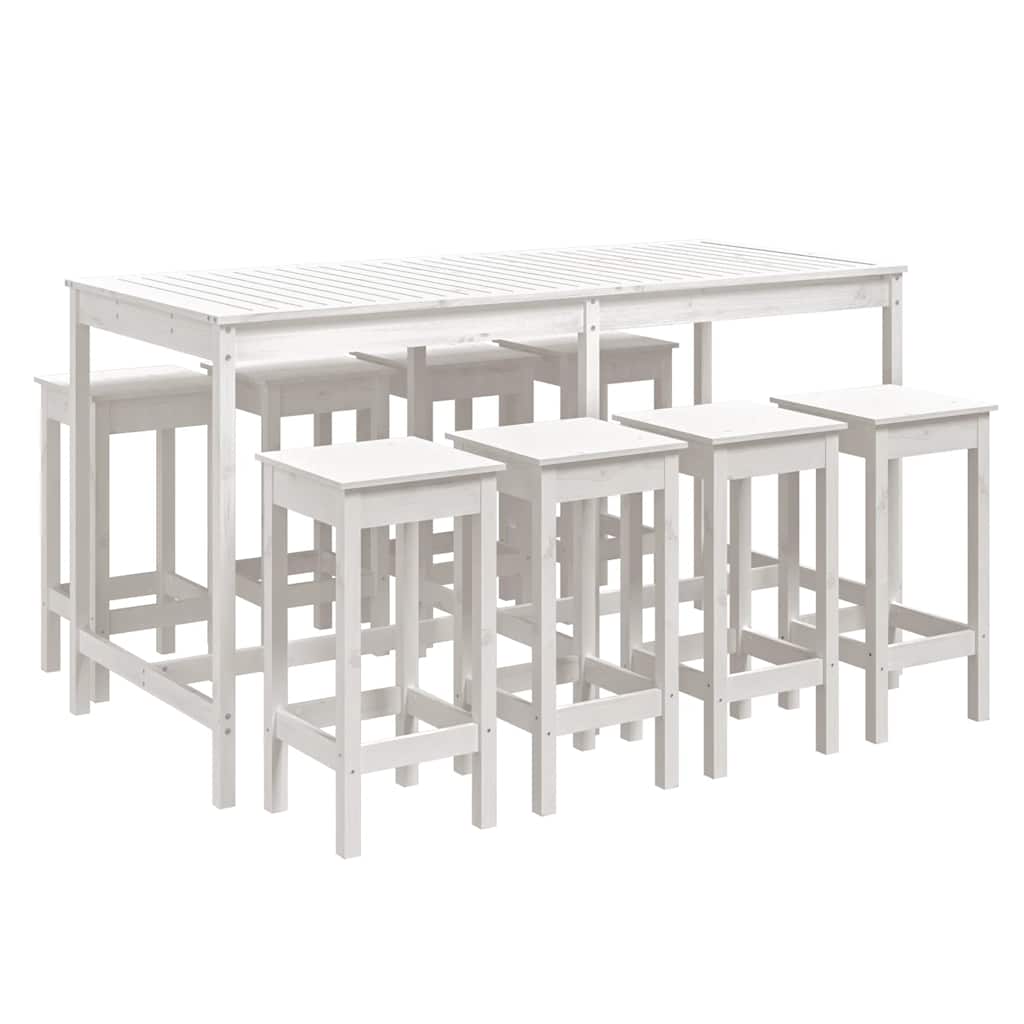 Set Bar da Giardino 9 pz Bianco in Legno Massello di Pino | homemem39