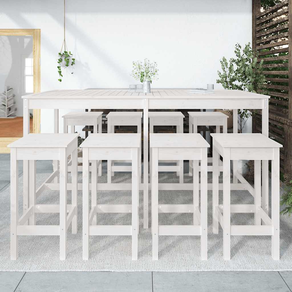 Set Bar da Giardino 9 pz Bianco in Legno Massello di Pino | homemem39