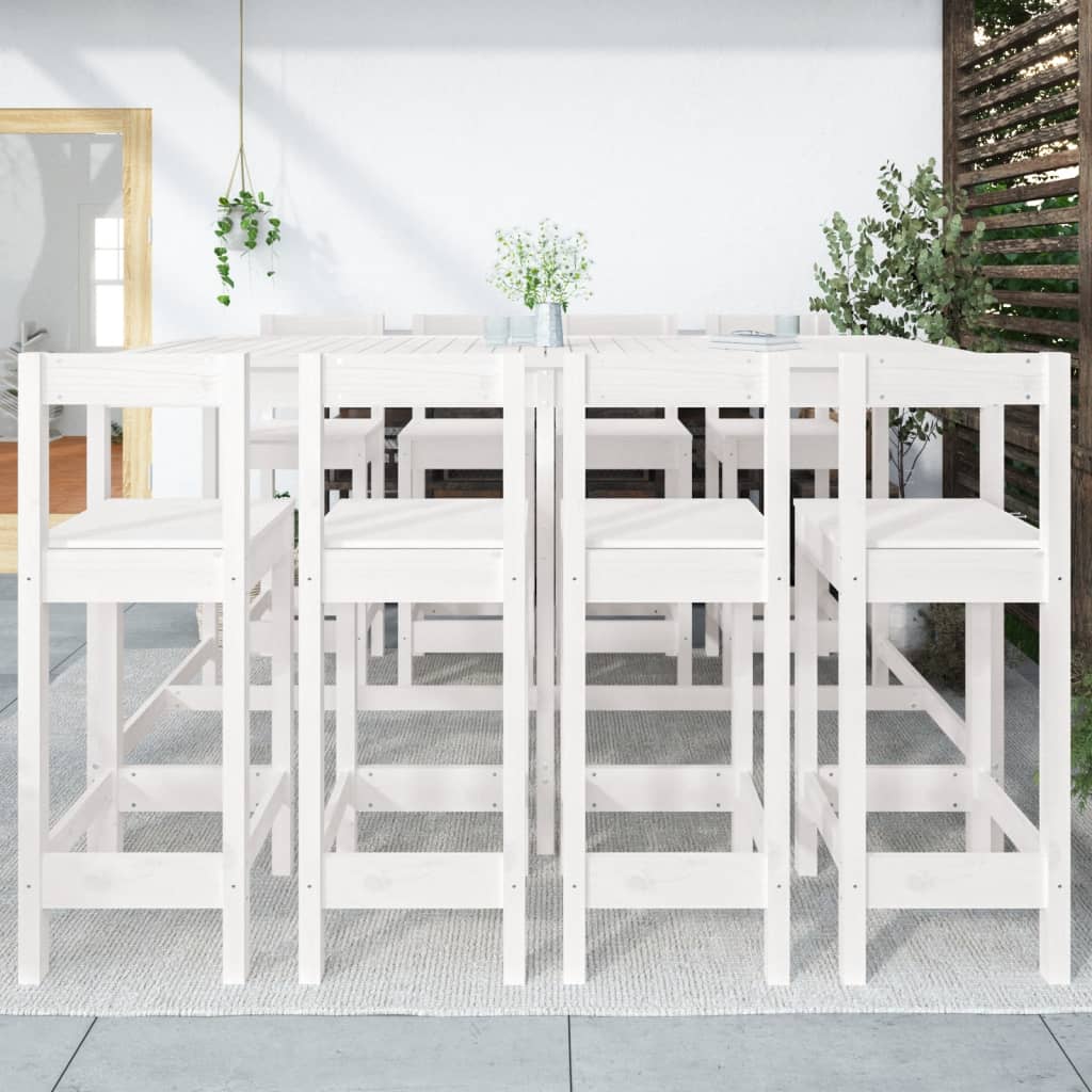 Set Bar da Giardino 9 pz Bianco in Legno Massello di Pino | homemem39