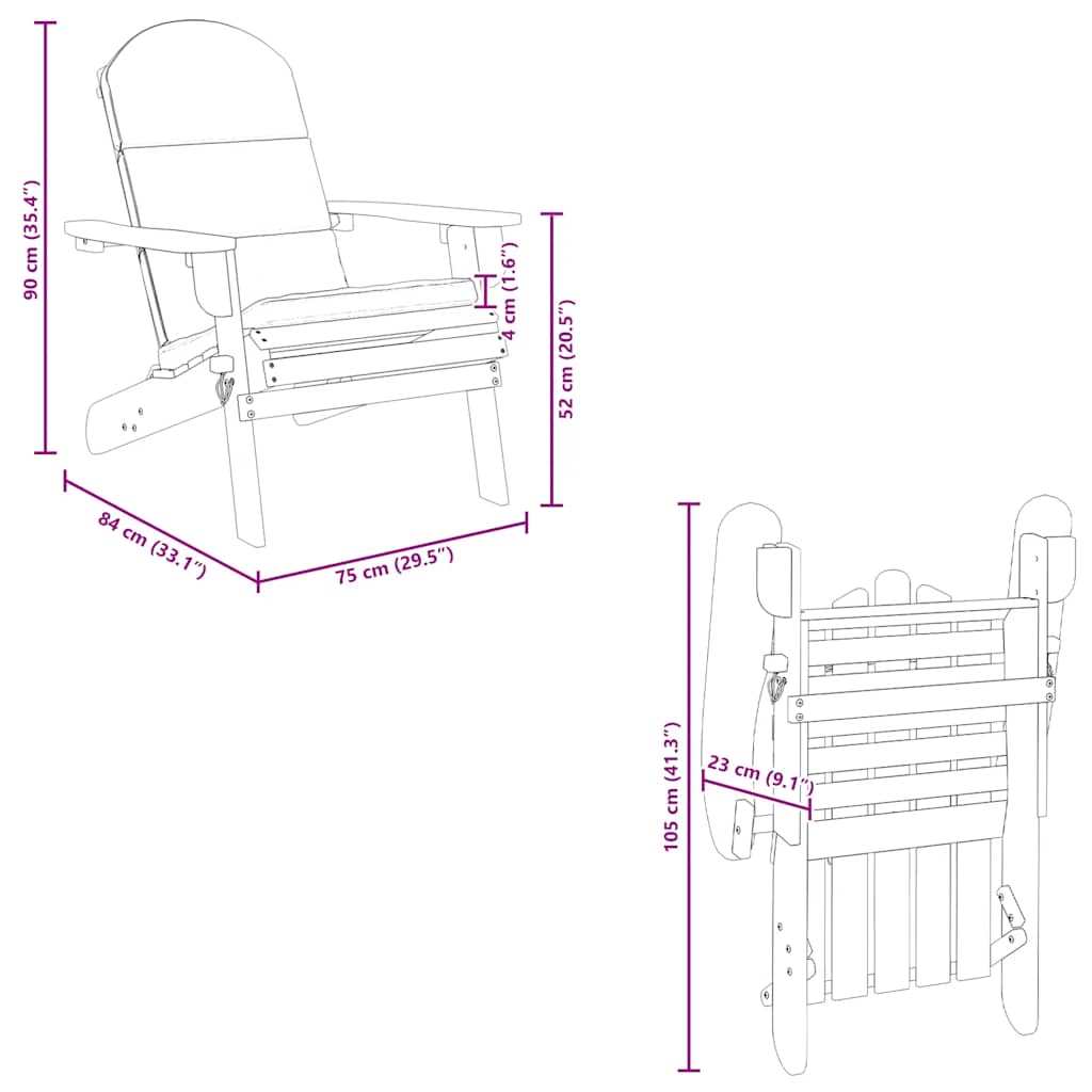 Sedia Adirondack da Giardino con Cuscini Legno Massello Acacia - homemem39