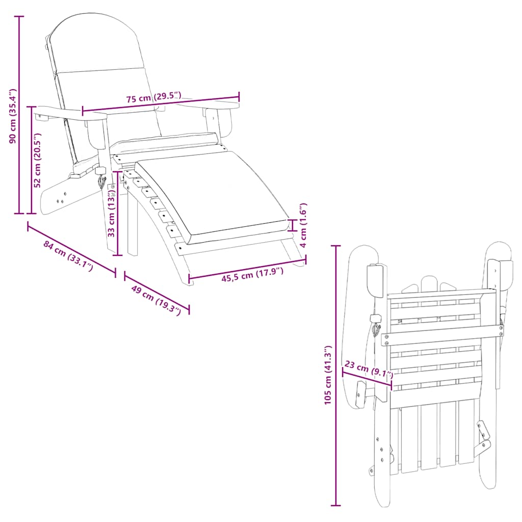 Sedia Adirondack Giardino con Poggiapiedi Legno Massello Acacia | homemem39