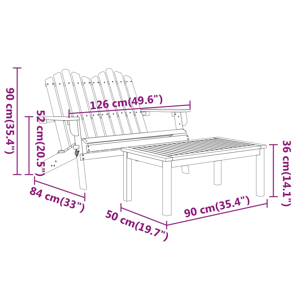 Set da Salotto Giardino Adirondack 2pz Legno Massello di Acacia
