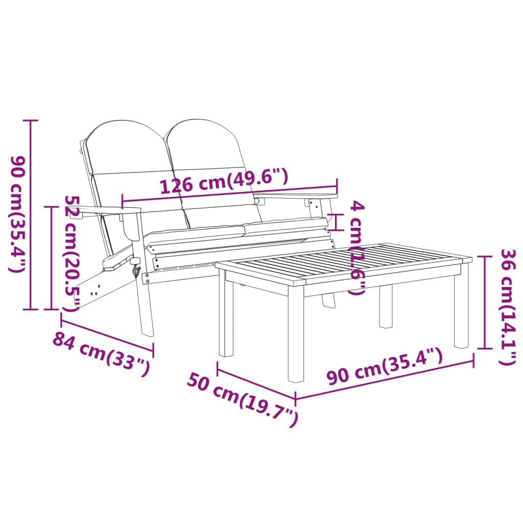 Set Salotto da Giardino Adirondack 2pz Legno Massello di Acacia | homemem39