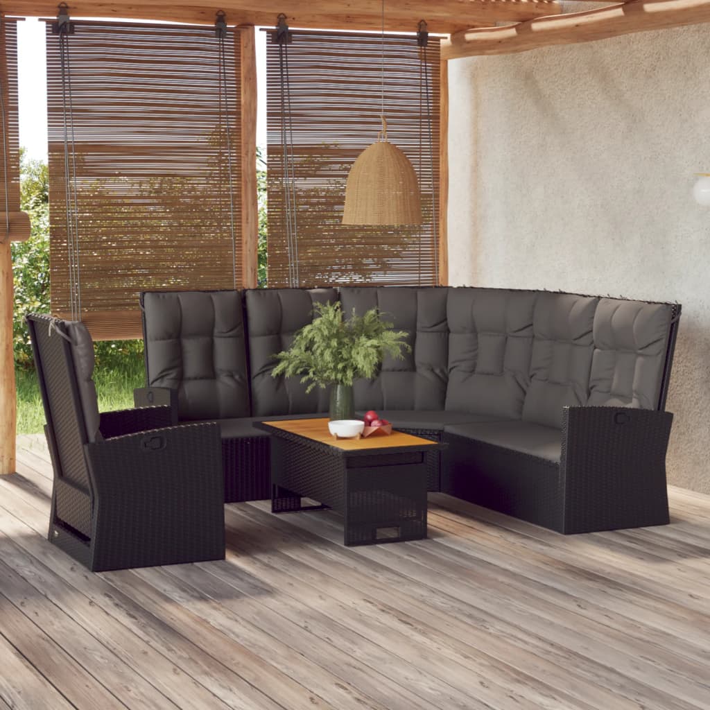 Set Divani da Giardino 3 pz con Cuscini Nero in Polyrattan - homemem39