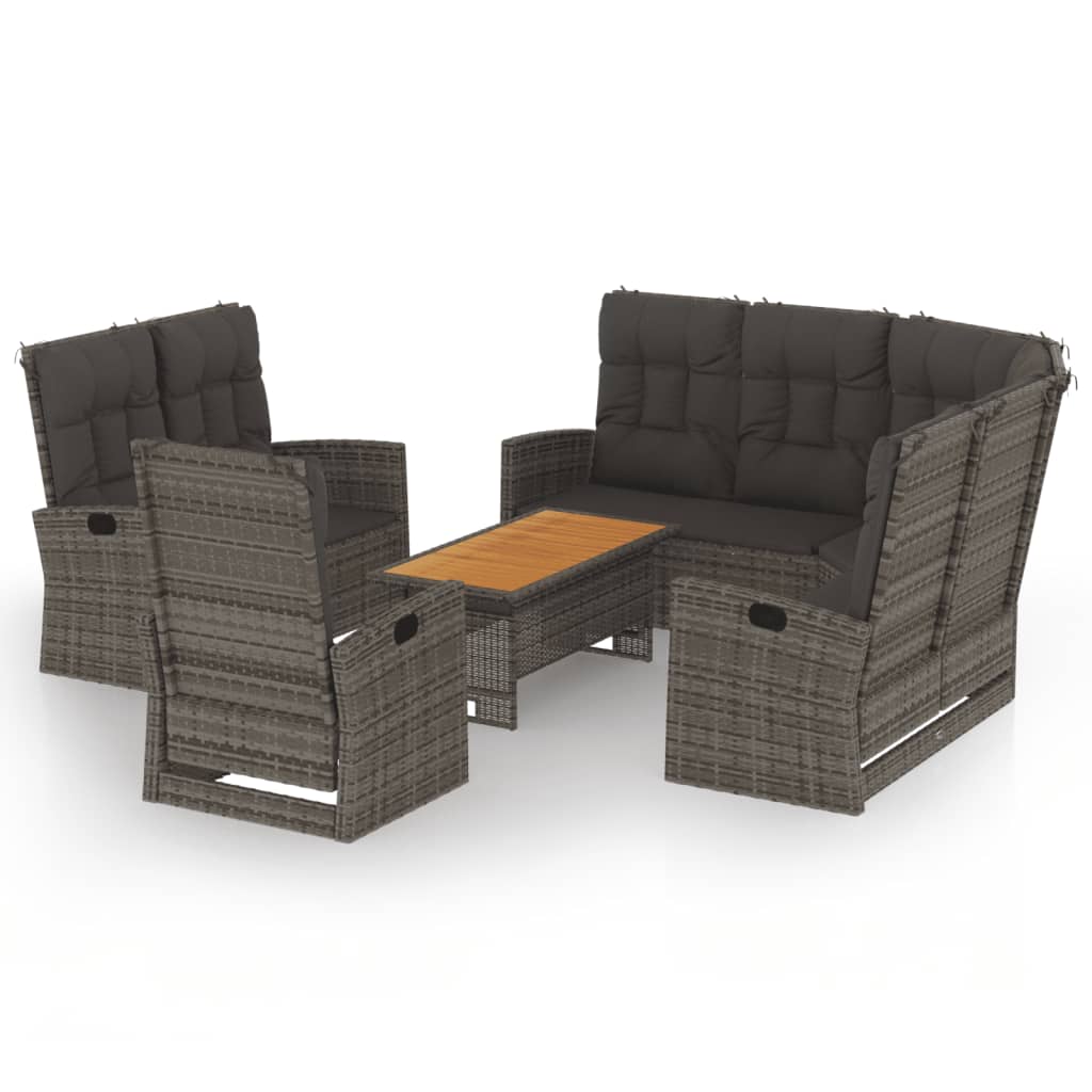 Set Divani da Giardino 4 pz con Cuscini in Polyrattan Grigio