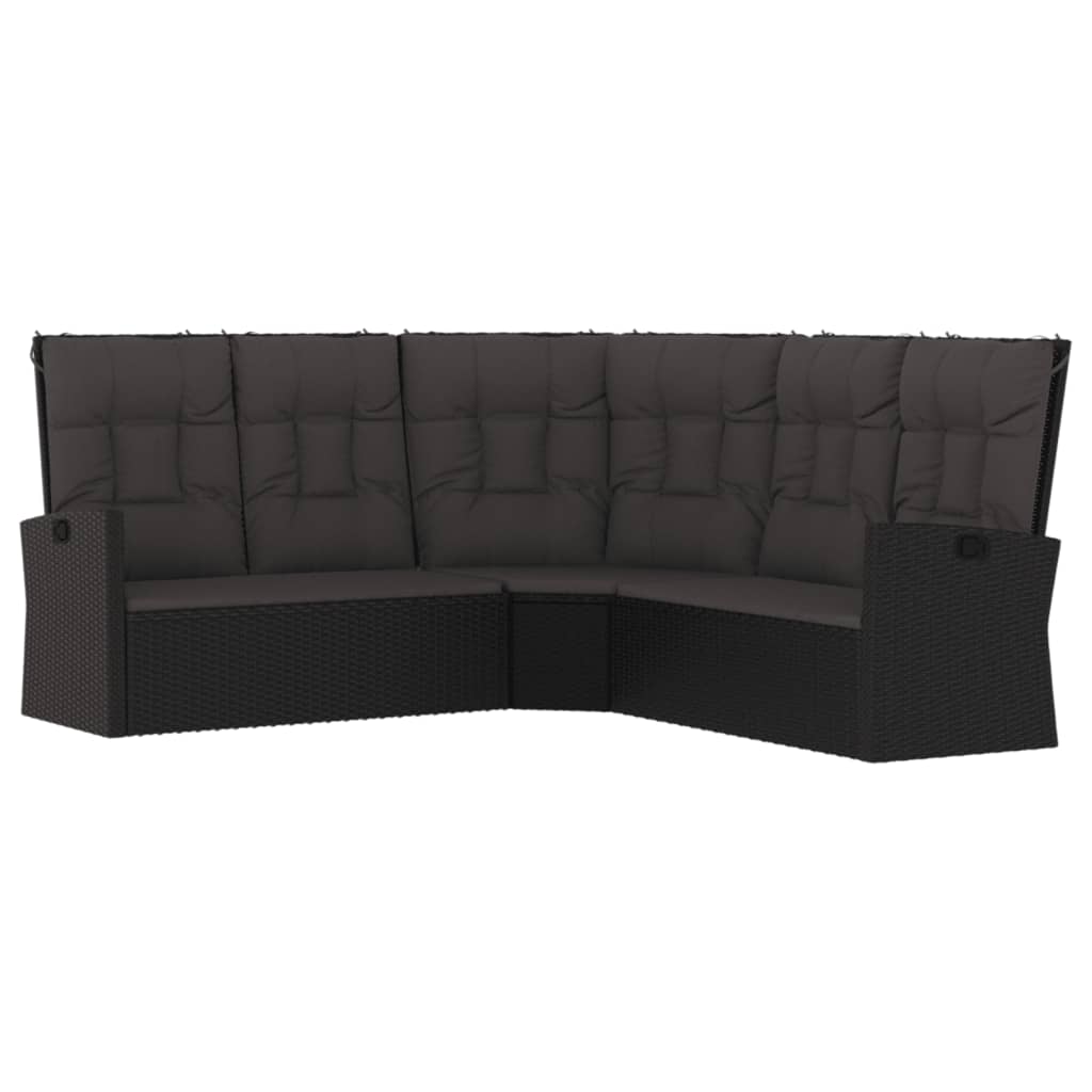 Divano Angolare Reclinabile con Cuscini in Polyrattan Nero - homemem39