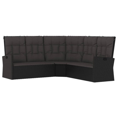 Divano Angolare Reclinabile con Cuscini in Polyrattan Nero - homemem39