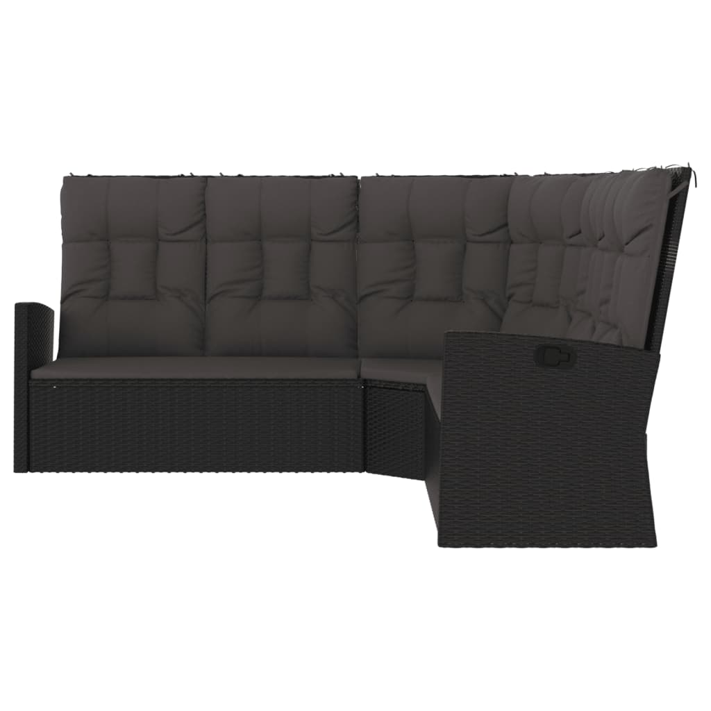 Divano Angolare Reclinabile con Cuscini in Polyrattan Nero - homemem39