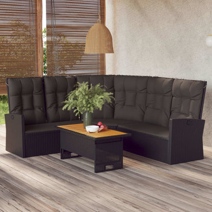 Divano Angolare Reclinabile con Cuscini in Polyrattan Nero - homemem39