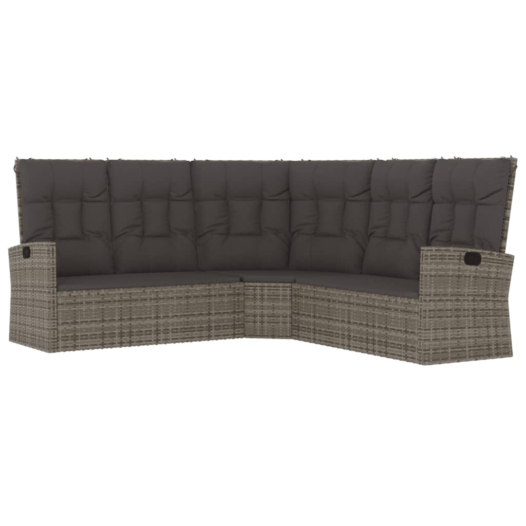 Divano Angolare Reclinabile con Cuscini in Polyrattan Grigio | homemem39