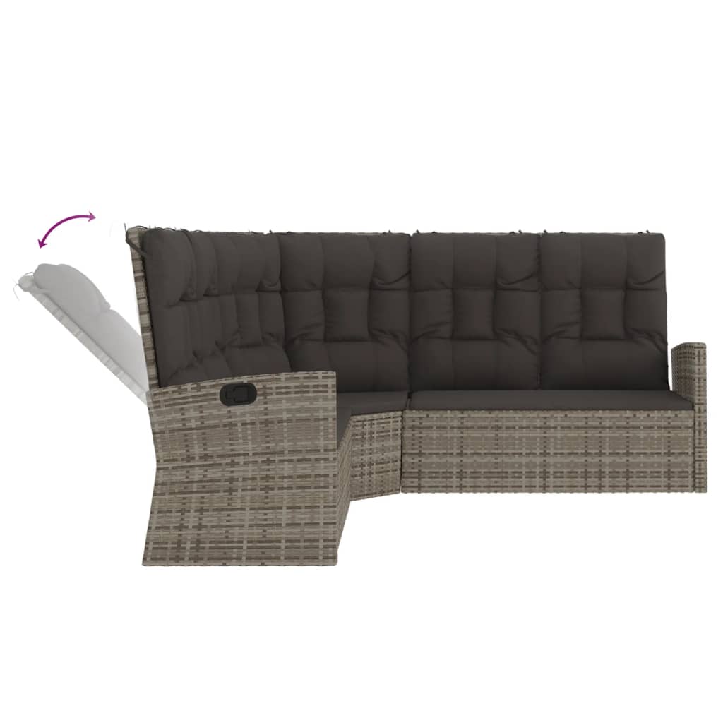 Divano Angolare Reclinabile con Cuscini in Polyrattan Grigio | homemem39